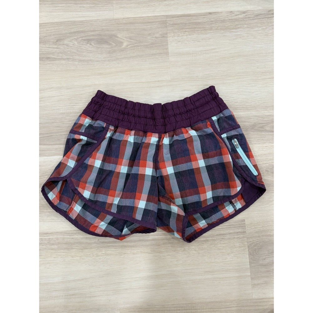 Lululemon Speed Short 4 Womens Size 8 Wheezy Purple Blue Multi Check Plaid